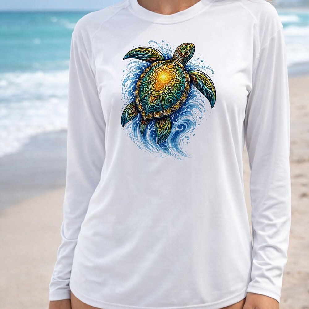 Turtle Tribal Design Beach Long Sleeve Upf 50 T-Shirt Boat Uv Sun Protection